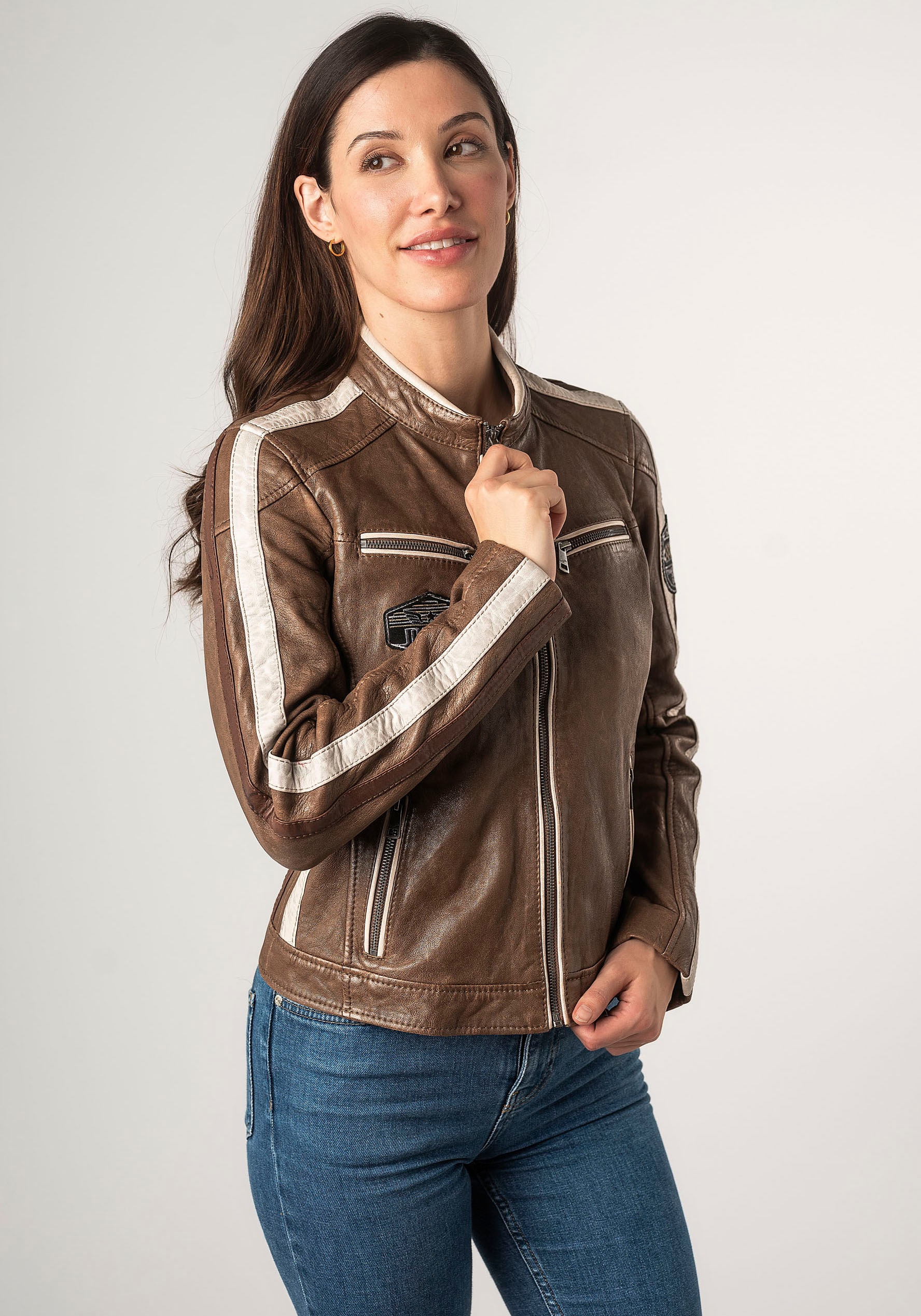 Mauritius Lederjacke »MWHighwalie« im Racer-Look, mit Patch
