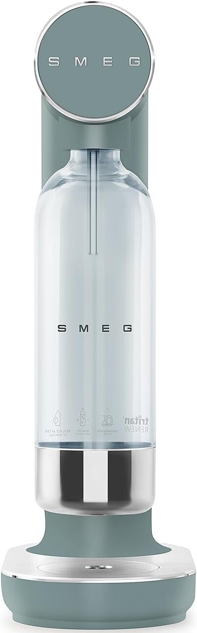 Smeg, SKC01EGM Wassersprudler mit Sprudelregler und Tropfschale, 800-ml-Flasche, CO₂-Zylinder nicht enthalten, Smaragdgrüne Matte
