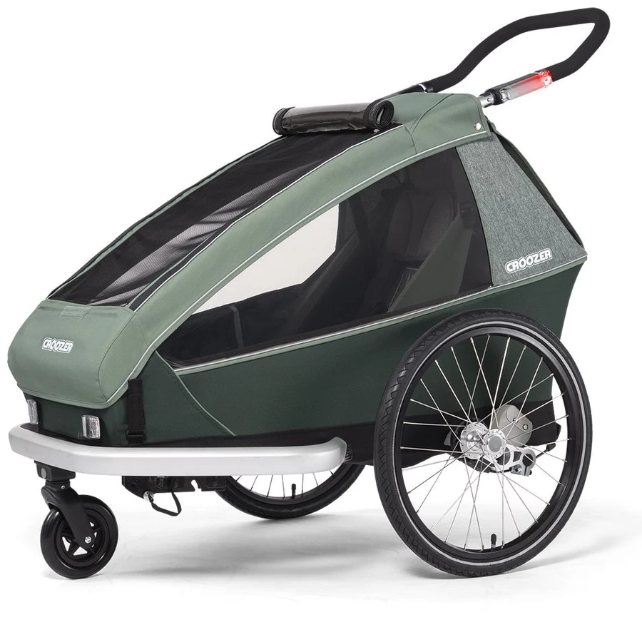 CROOZER Kinderfahrradanhänger  Kid Vaaya 1 Jungle green inklusive Fußraumschutzwanne