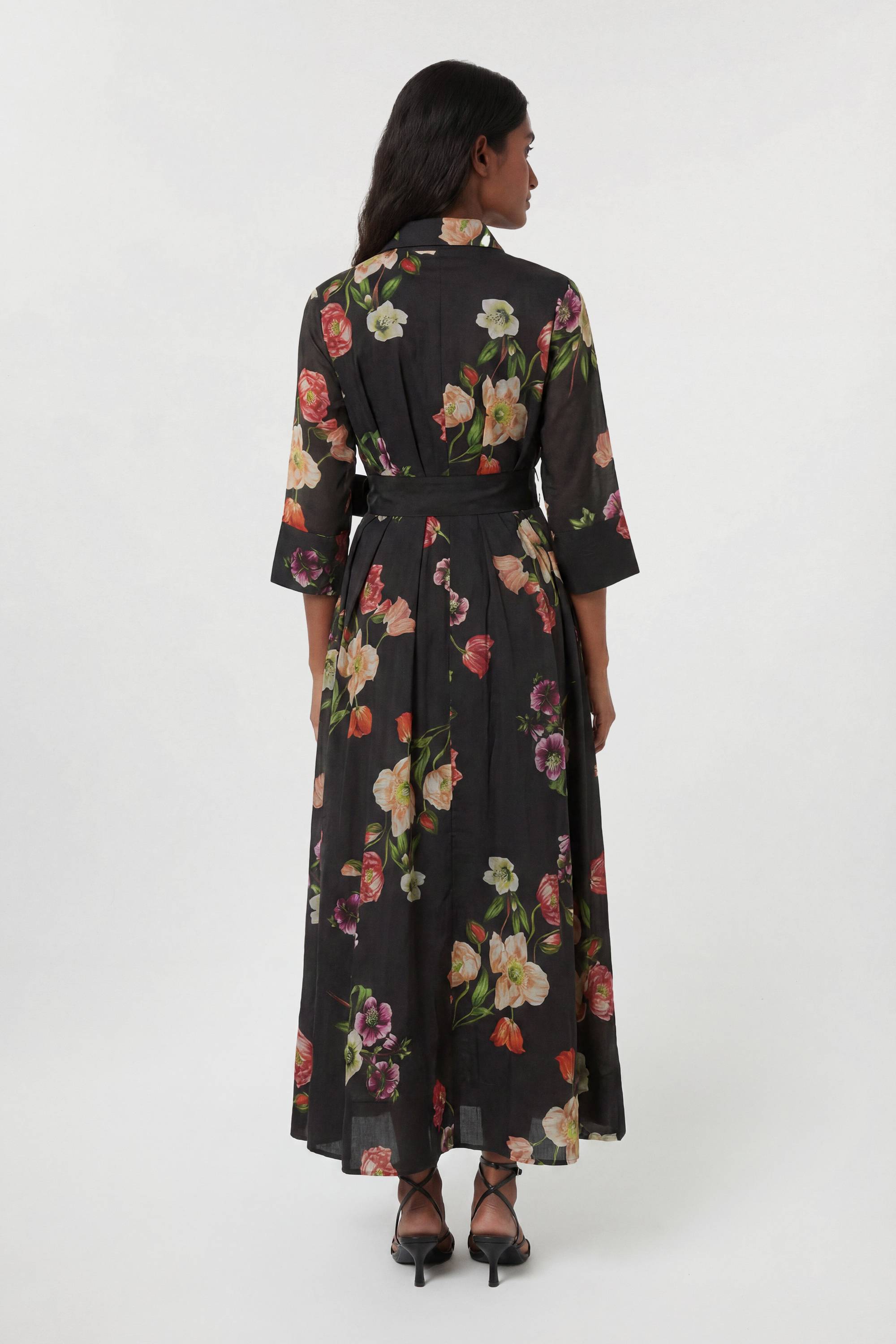 KarenMillen Robe chemise en soie et coton tissé à fleurs printanières