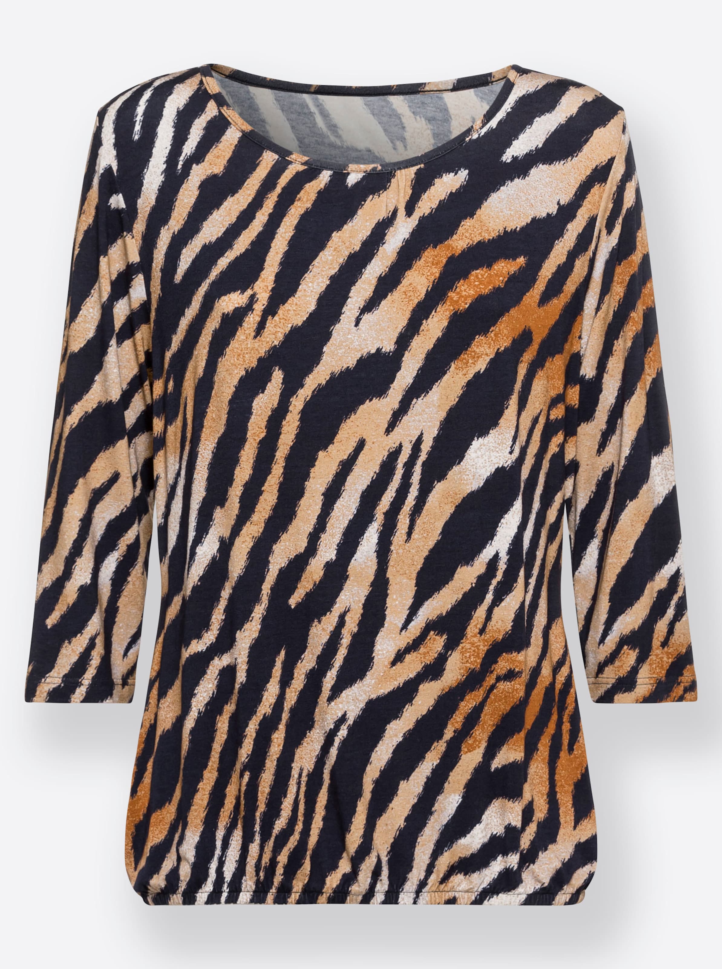 Print-Shirt in marine-cognac-bedruckt