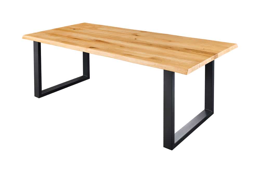 Massiver Esstisch WILD OAK 160cm natur schwarz Wildeiche Baumkante Metall U-Gestell