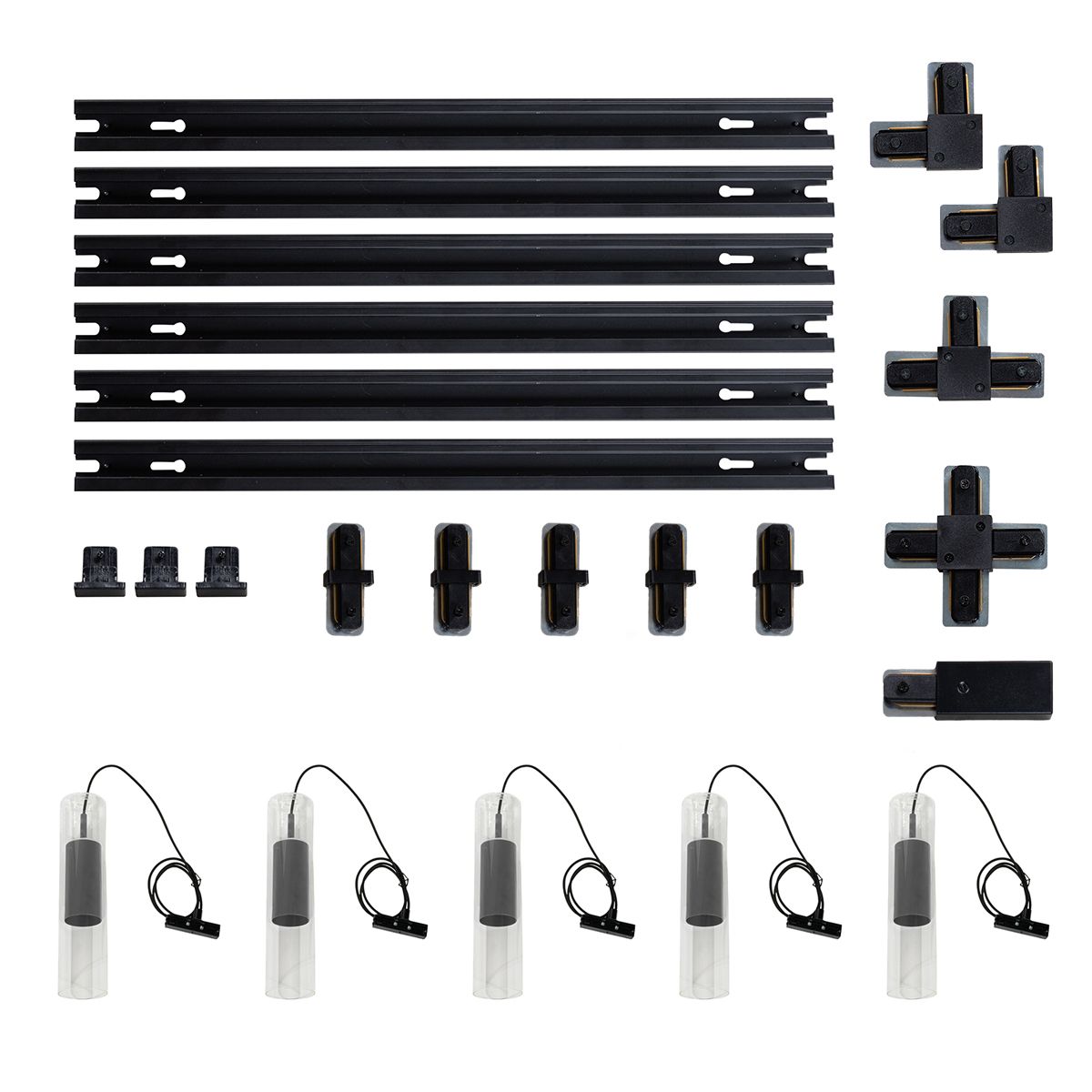 Modern railsysteem met 5 hanglampen gunmetal 1-fase - Iconic Lloyd
