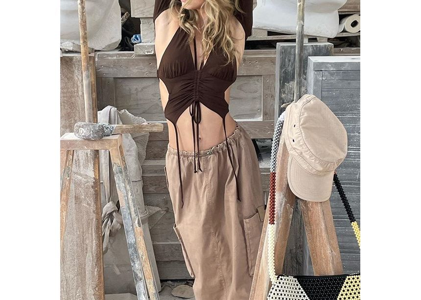 HERMITAKH - Set: Halter open-rug crop top + lange mouwen bolero top