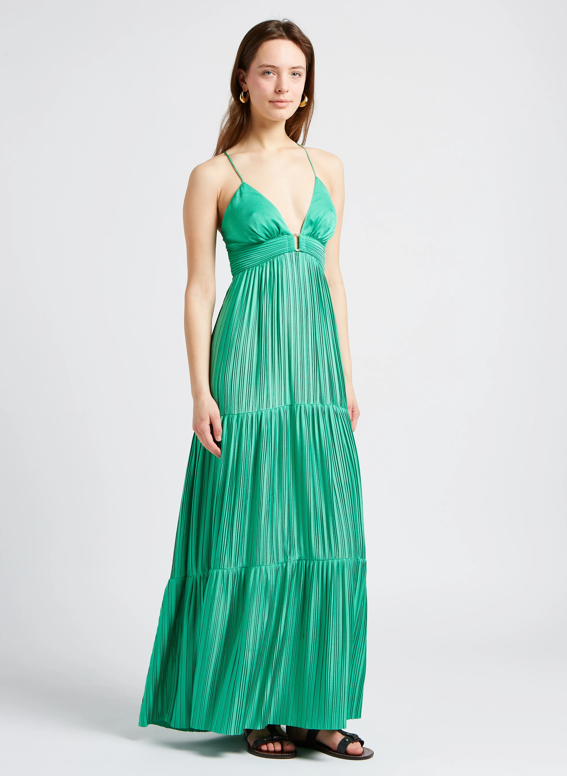 WASTA - Robe longue plissée satinée | Vert