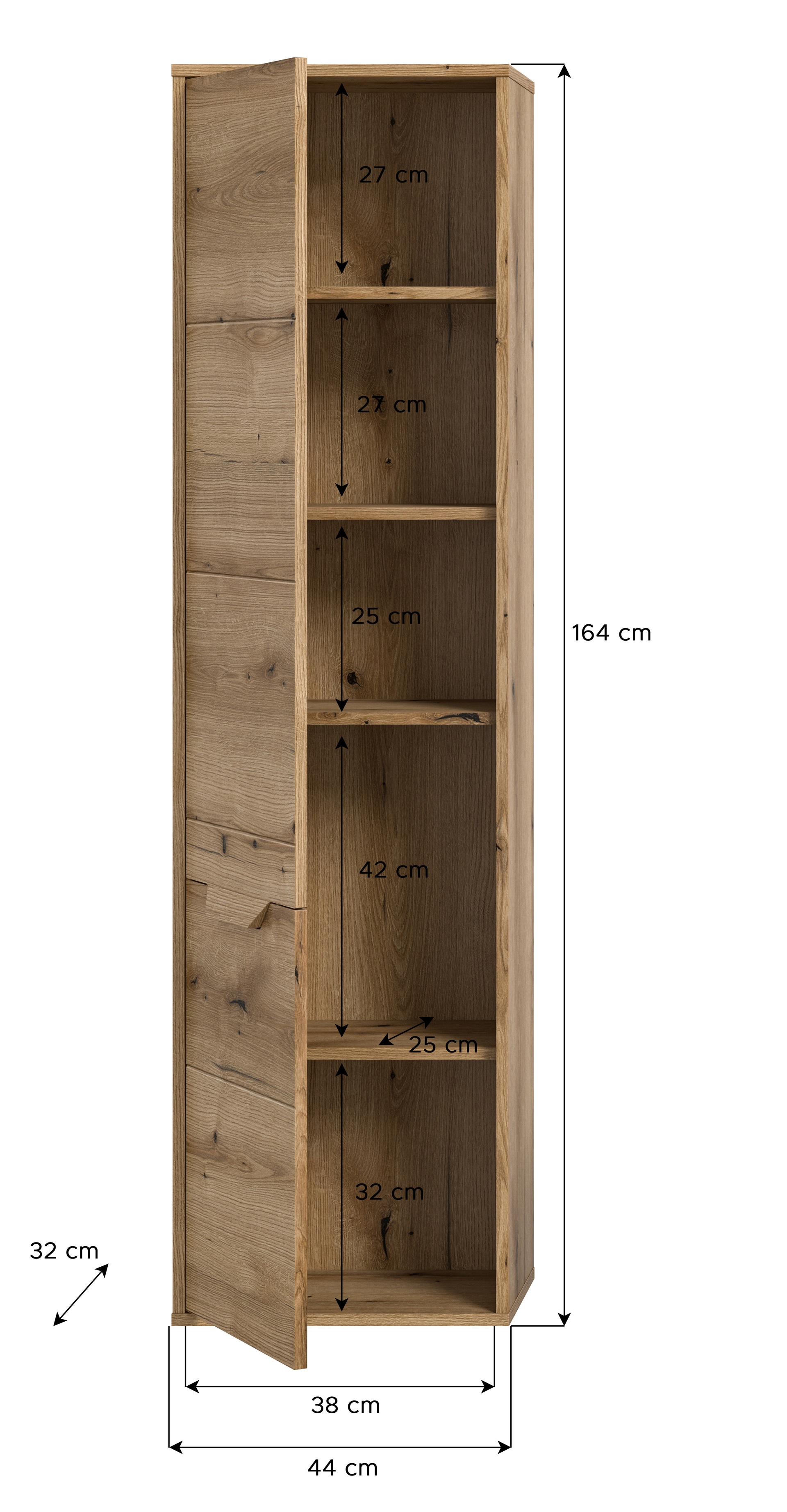 Hochschrank Zeno braun 164cm B/H/T 44x164x32 cm