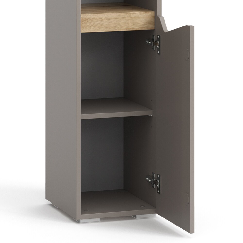 Vicco Hochschrank Marelle Greige Eiche 30 x 180 cm mit Türen und offenen Fächern