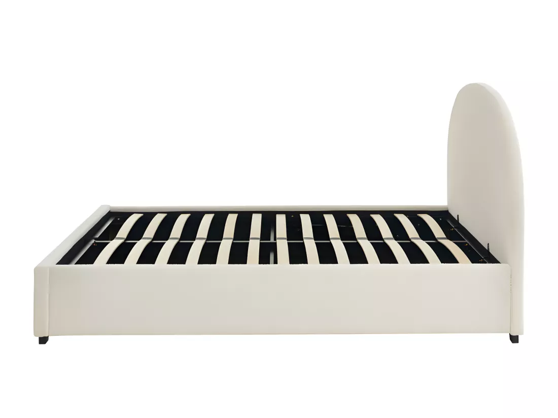 Merle - Lit coffre en tissu bouclette 140x190cm - Ecru