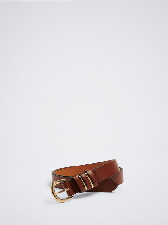 Cinto liso com fivela - Marrom