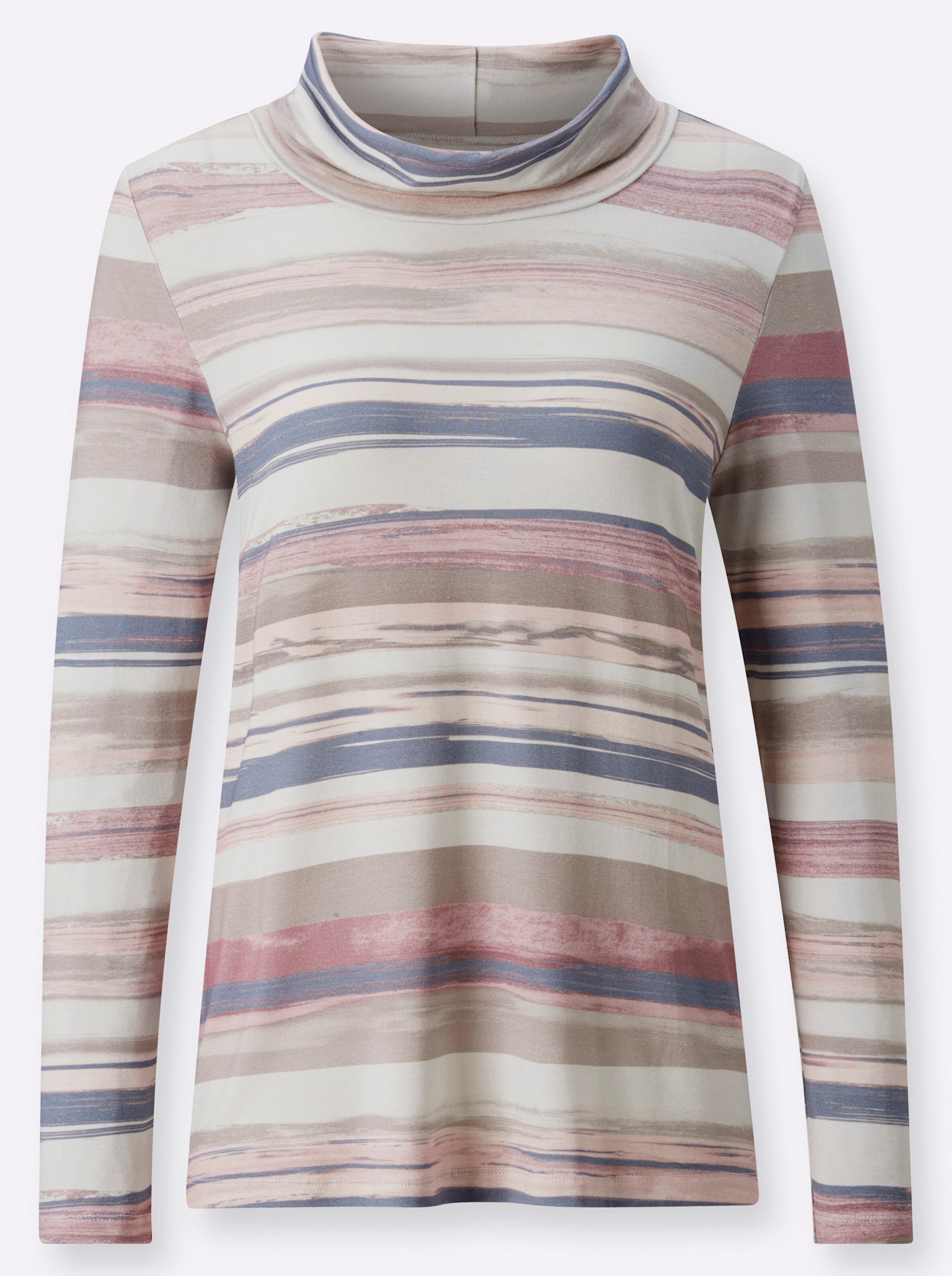 Rollkragen-Shirt in mauve-taubenblau-geringelt
