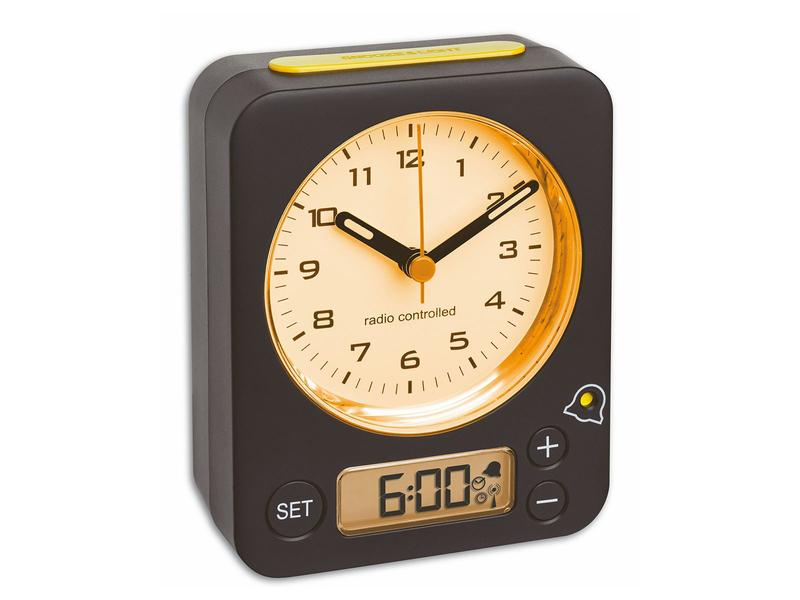 TFA Dostmann Funkwecker Combo Gelb/Schwarz Analoger Funk-Wecker mit digitaler Alarmeinstellung
