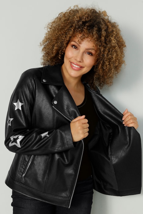 Bikerjacke, Lederoptik, Sternen-Druck, Zipper