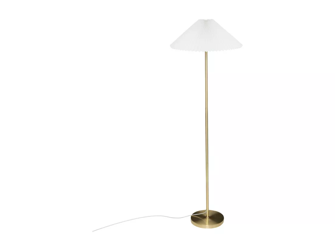 Lampadaire en métal Doré et abat-jour en Coton plissé H 150 cm