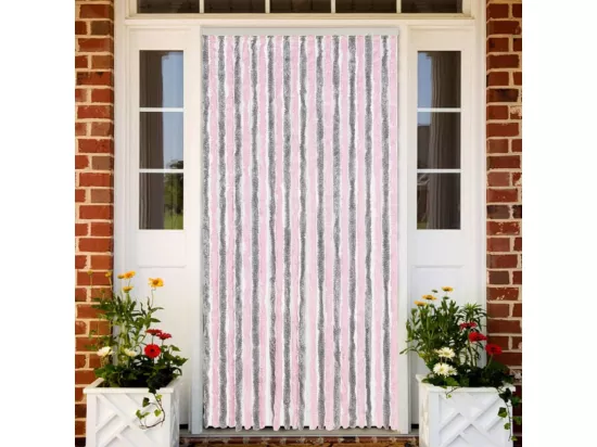 Rideau anti-mouches gris argenté et rose 100x200 cm chenille
