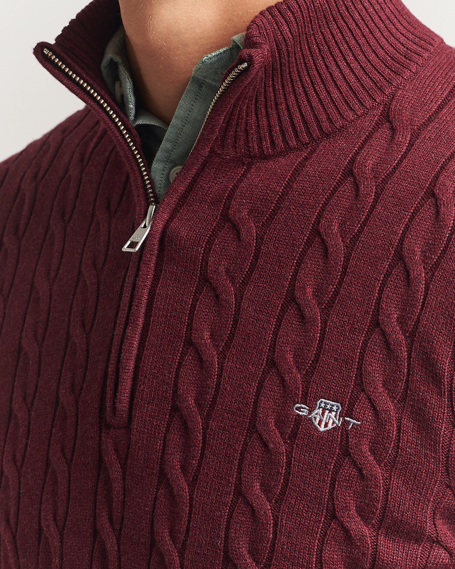 GANT Cotton Cable Half Zip Bordeaux Melange