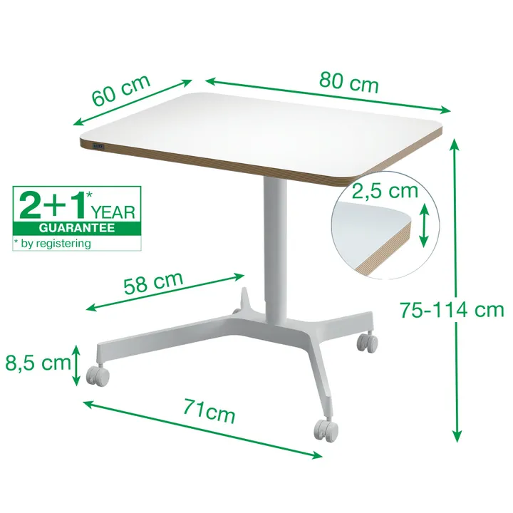 Leitz Ergo hæve-sænke skrivebord med hjul 60x80 cm hvid