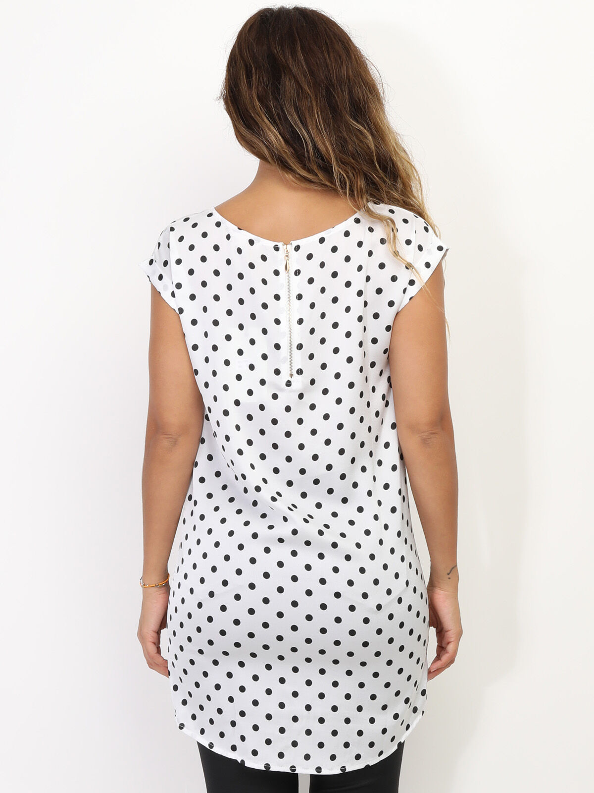Top satiné à pois- Blanc