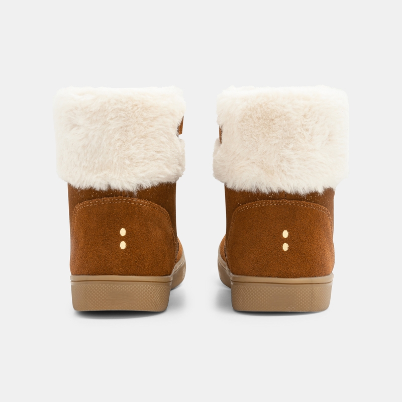 Boots croûte de cuir irisée col fourré beige fille