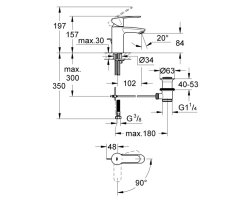 GROHE EUROSTYLE COSMOPOLITAN wastafelmengkraan, chroom 2337420E