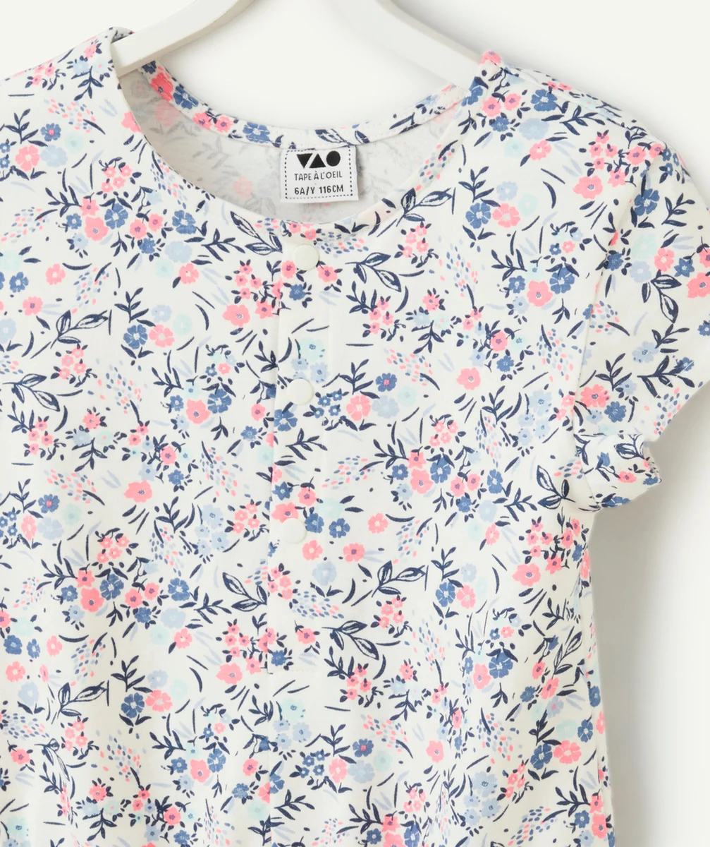 pyjama combishort fille en coton bio imprimé à fleurs