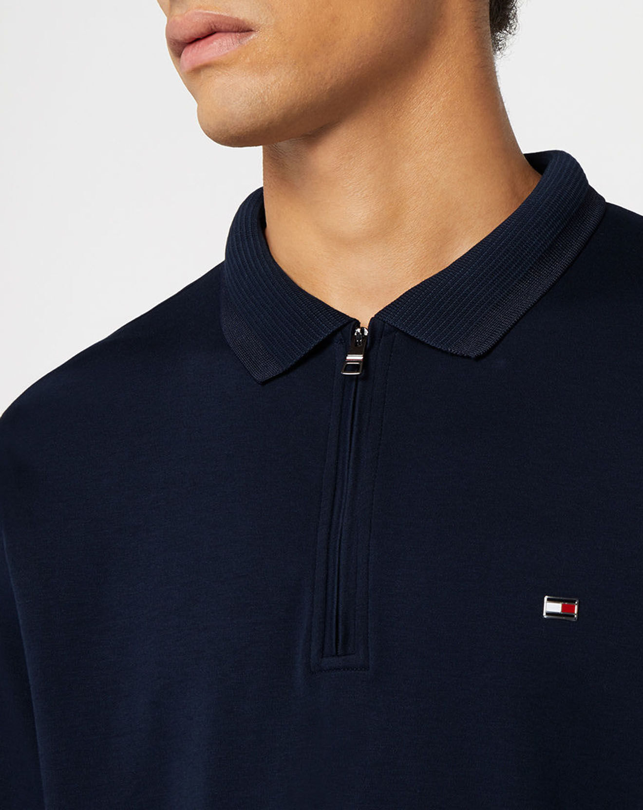 Tommy Hilfiger Polo Slim zippé Interlock bleu marine