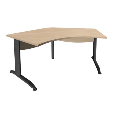 Bureau symétrique 120° IDRA - L180 cm - Pieds anthracite - plateau imitation Chêne clair