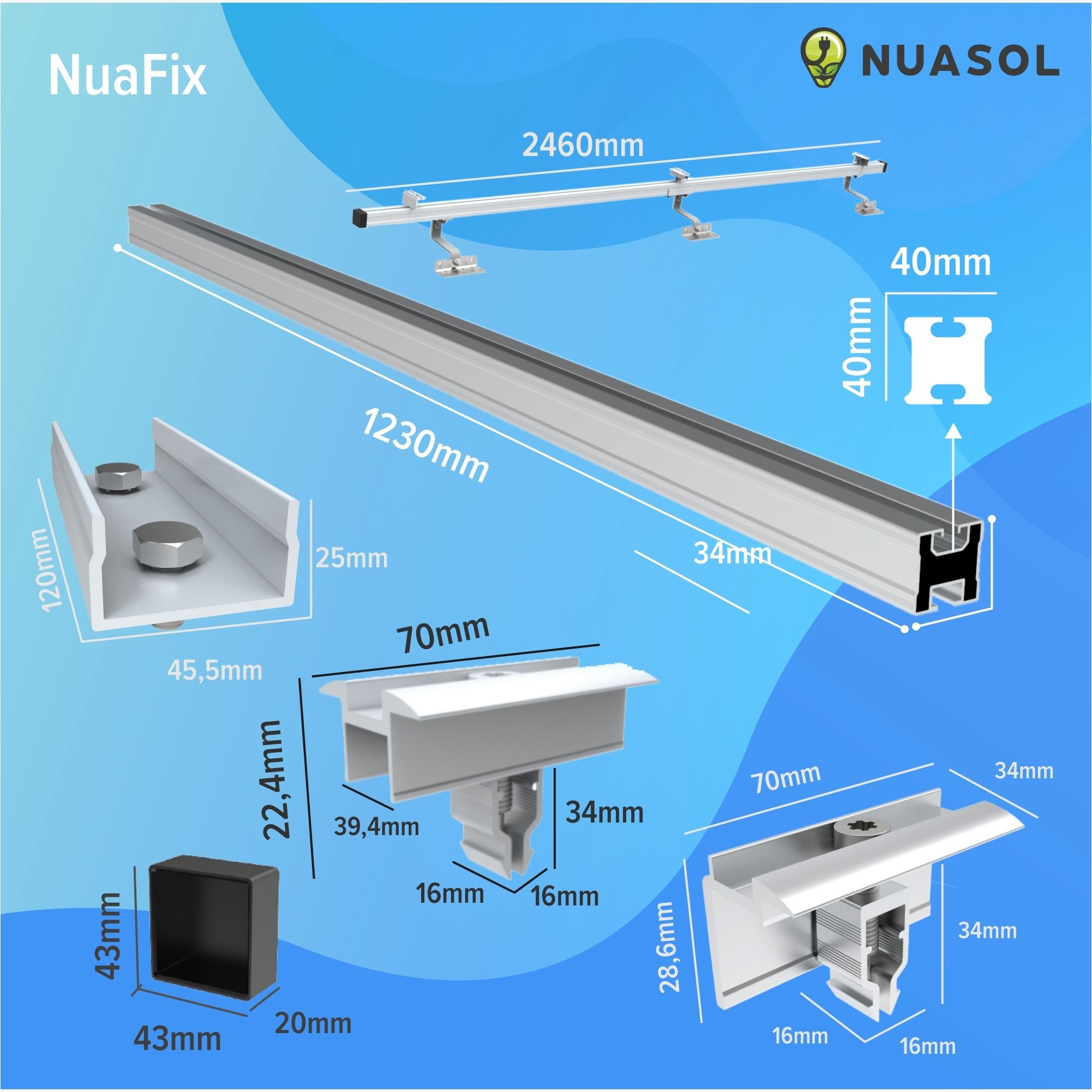 Nuasol Photovoltaik Ziegeldach Montage Set- 2 Module