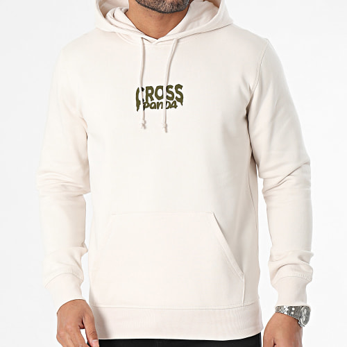 Sweat Capuche Dripping Back Beige Vert Kaki