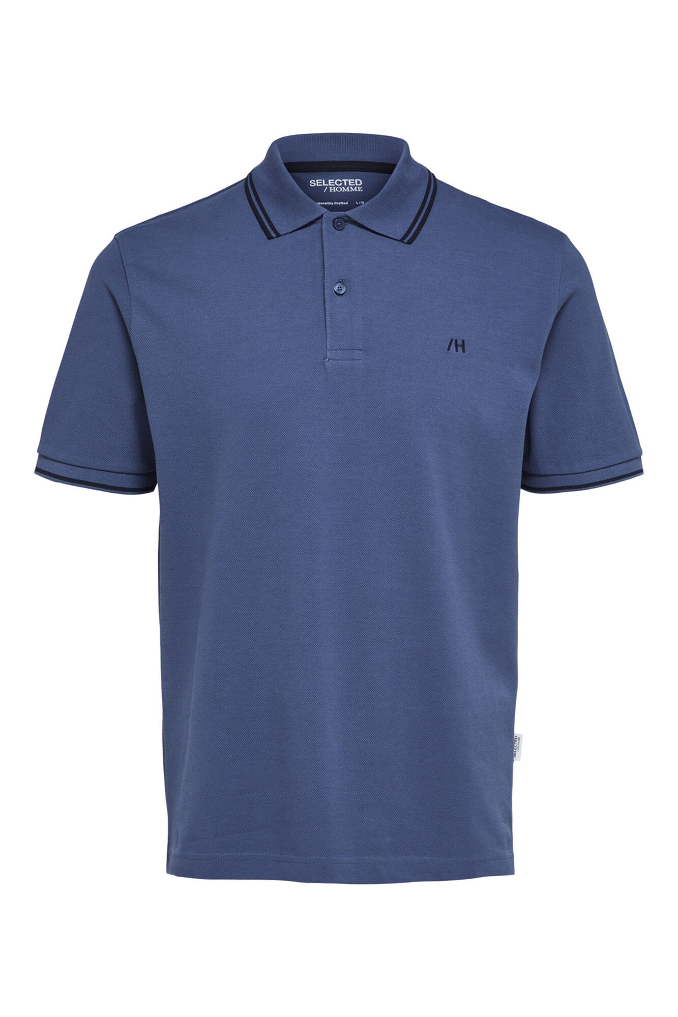 Camisa polo confeccionada em 100% algodão orgânico com logo bordado - Azul marinho