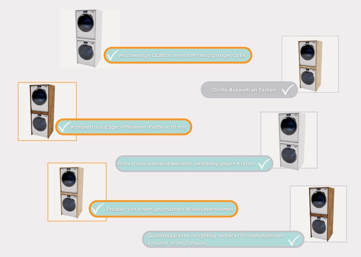 Waschturm - Waschmaschinenschrank für Waschmaschine & Wäschetrockner | Schrank Waschmaschine für Waschküche - Möbel Größe 66x180x65 cm Braun