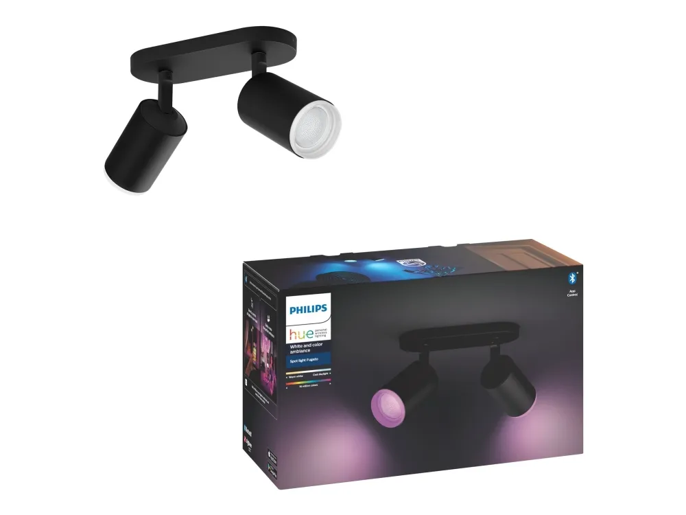 Philips Hue White and Color Ambiance Fugato - Spotlys - LED-lyspære x 2 - GU10 - total: 11.4 W - klasse A  - 16 millioner farver - sort