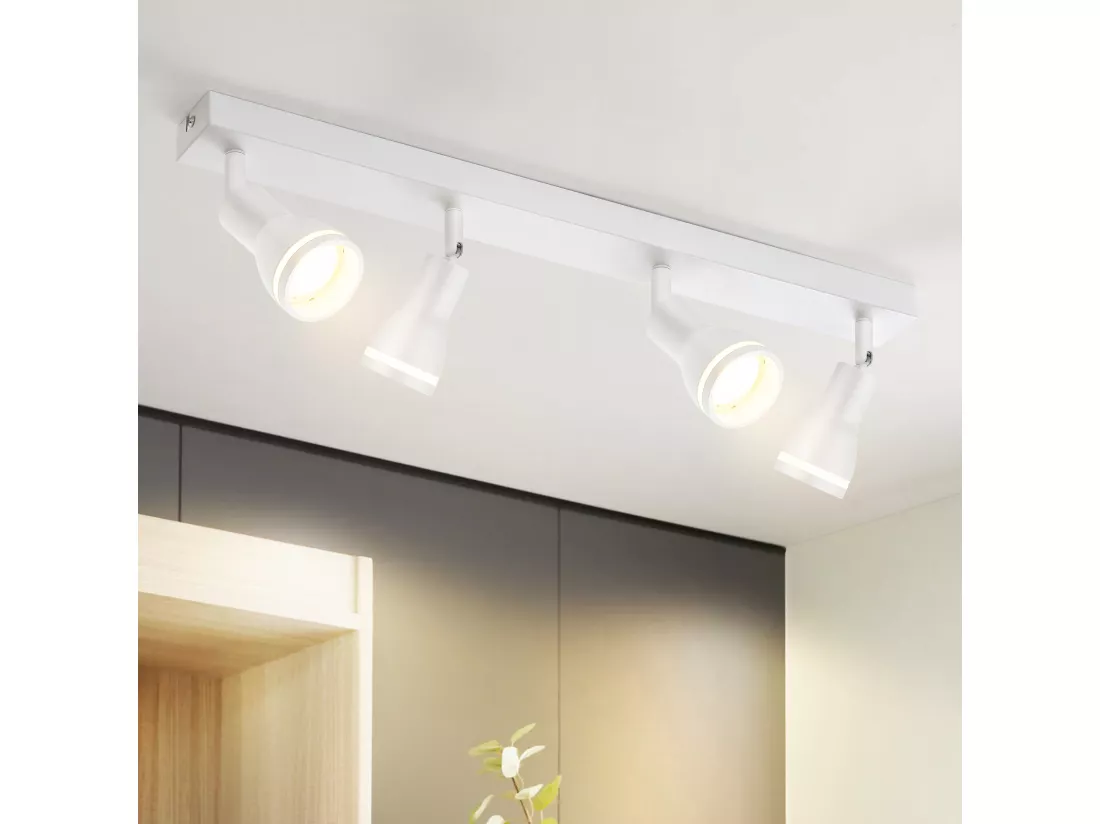 NETTLIFE Plafonnier 4 Spots Blanc : Plafonnier Métal GU10 Spots Pivotant Intérieur pour cuisine bureau salon chambre à coucher, Sans ampoules
