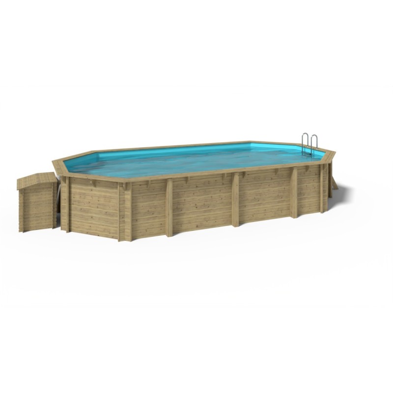 Piscine de jardin en bois - 8,57x4,57 x h.1,45 m - octagonal allongé - coffre de filtration compris