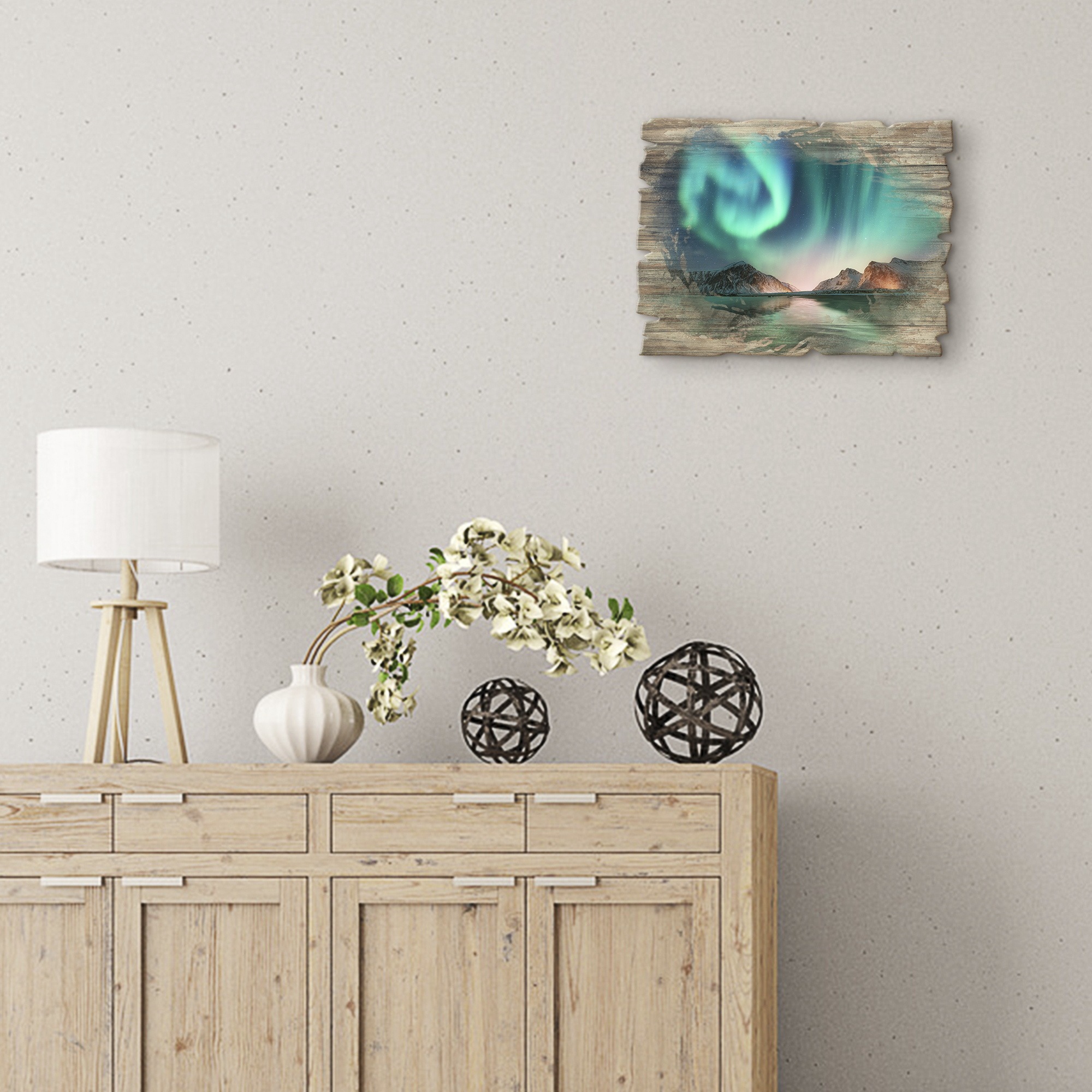 Artland Holzbild »Auroraborialis - Nördliches Polarlicht« Europa 1 Stk. tlg.