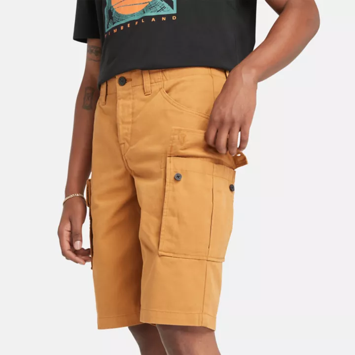 Short cargo en sergé pour homme en jaune foncé