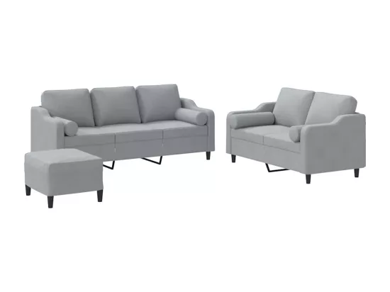 Ensemble de canapés 3 pièces coussins gris clair tissu