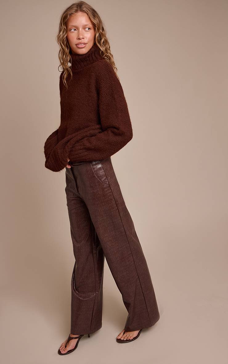Dark Chocolate Pantalon Droit En Synthétiquecuir Effet Croco