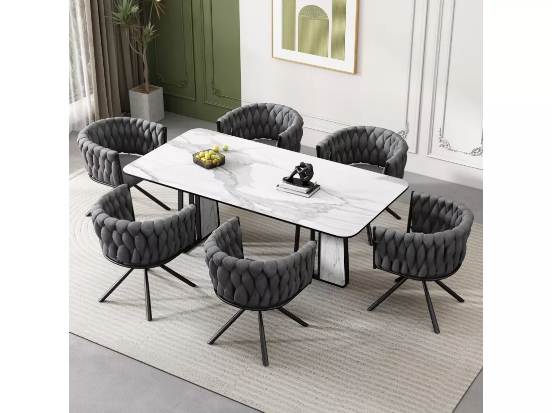 Lot de 6 chaises pivotantes 360°, en velours et métal, ergonomique, 46cm profondeur d'assise, Gris