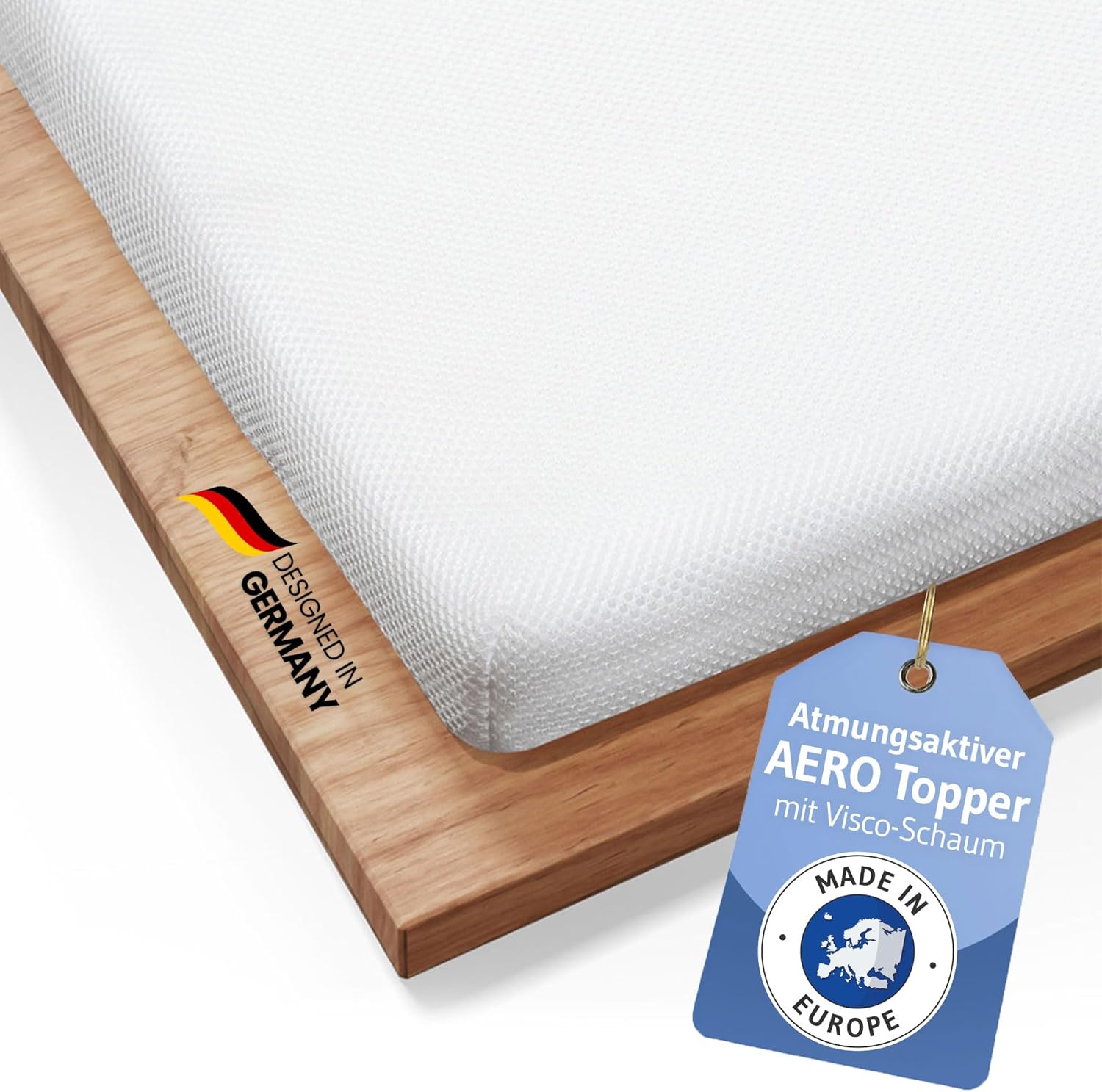 Topper 200x220 AERO, Oekotex Zertifiziert, Memory Foam Matratzentopper 200x220cm, Atmungsaktiver Mesh-Bezug, Gummizug für festen Halt, Designed in Germany, Made in Europe, Matratzen-Auflage mit 5 cm