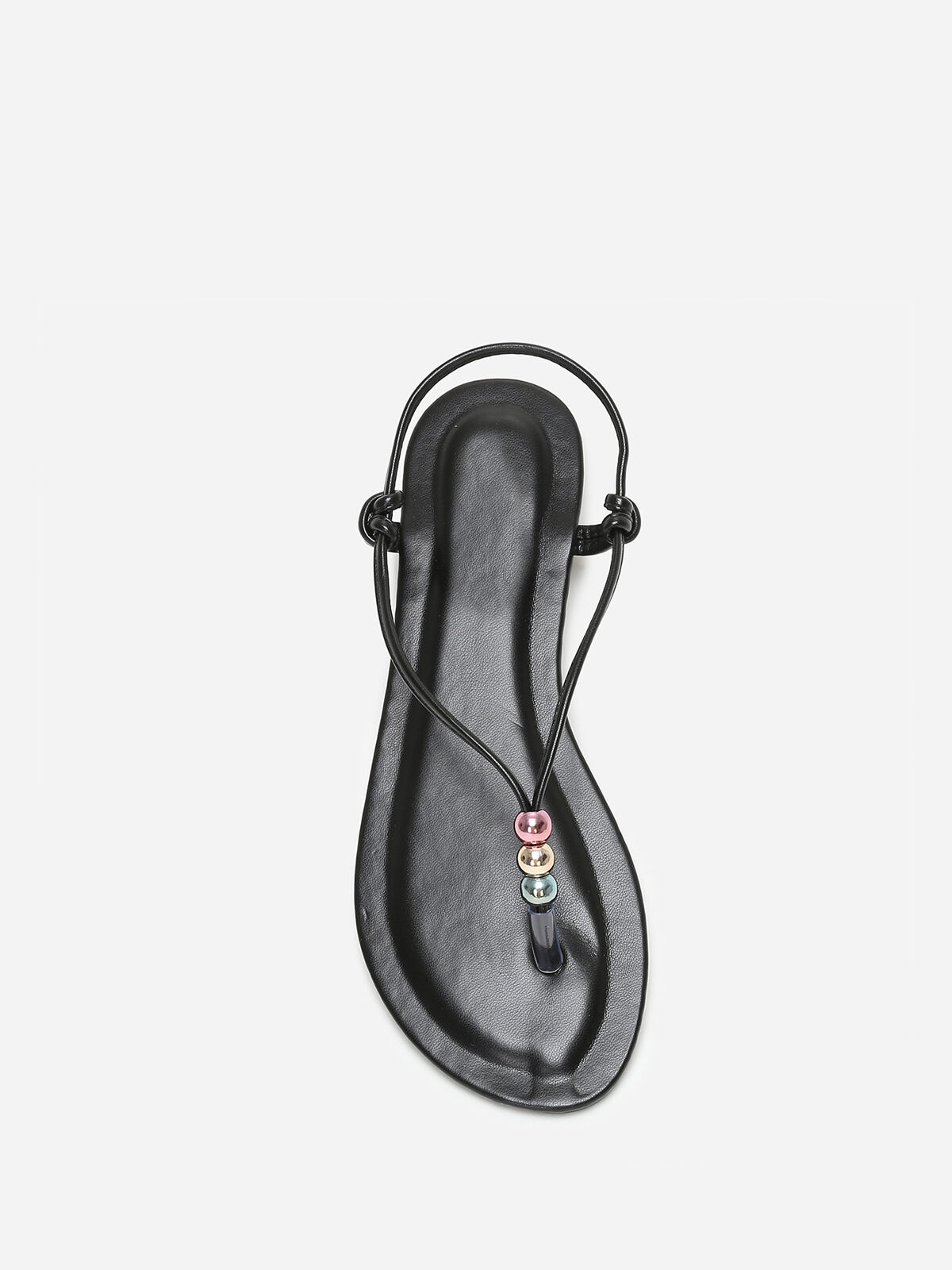Nu-pieds à fines bride avec perles colorées- Noir
