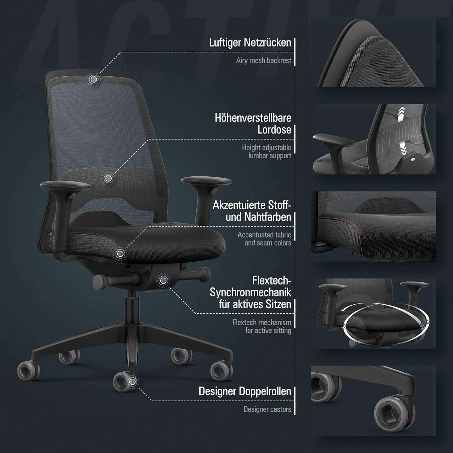 Interstuhl Bürostuhl Every Active Edition – ergonomischer Schreibtisch- und Gaming-Stuhl – Lordosenstütze für gesünderes Sitzen – vereint gesundes und aktives Sitzen (Anthrazit | Schwarz)