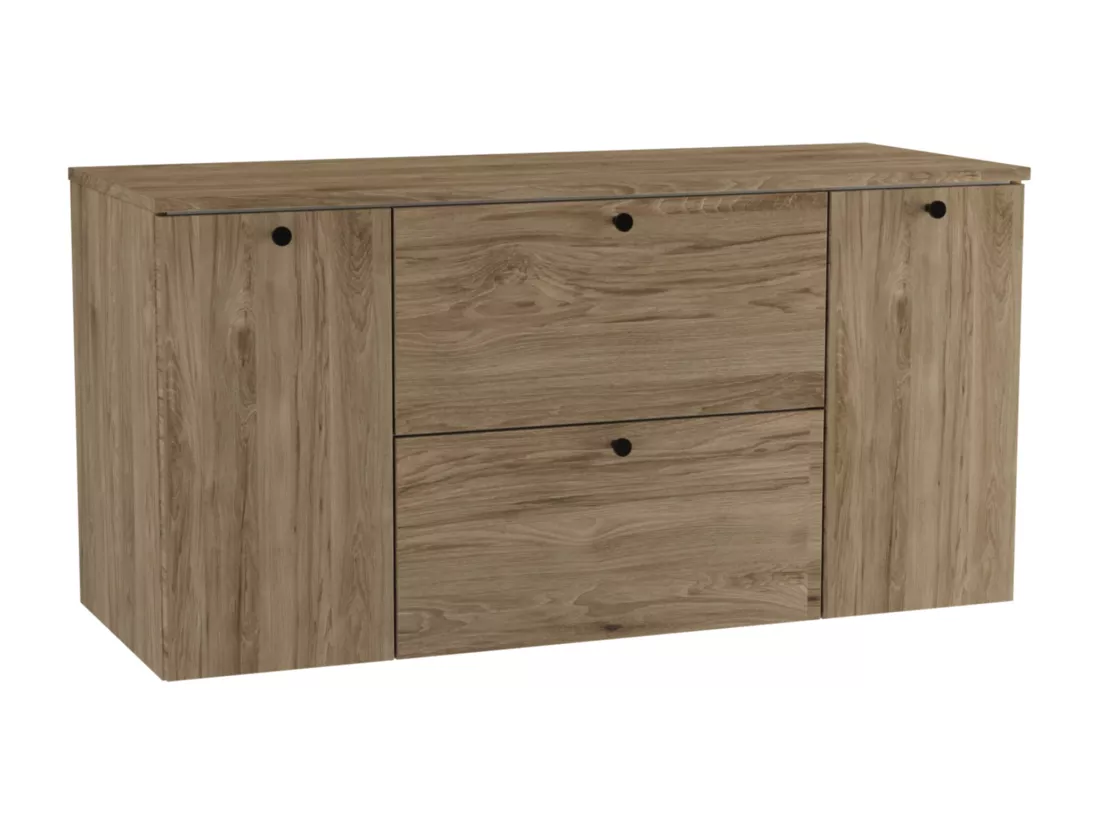 Meuble lavabo WENA, avec 2 portes et 2 tiroirs, fronts lisses, Beti, 120x60x47 cm, Noyer foncé