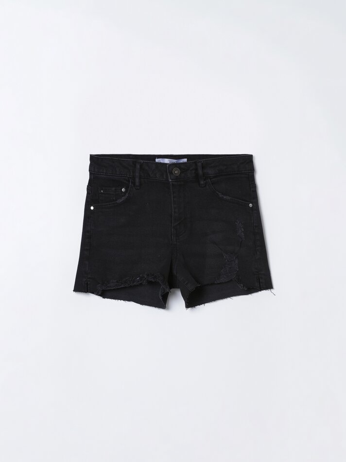Shorts jeans rasgados - Preto