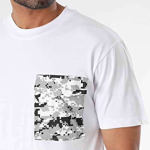 Tee Shirt Poche Blanc Gris Camouflage