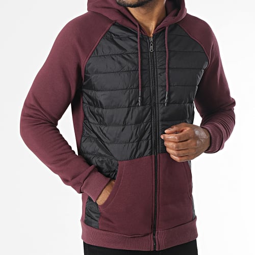 Veste Zippée Capuche Bordeaux Noir