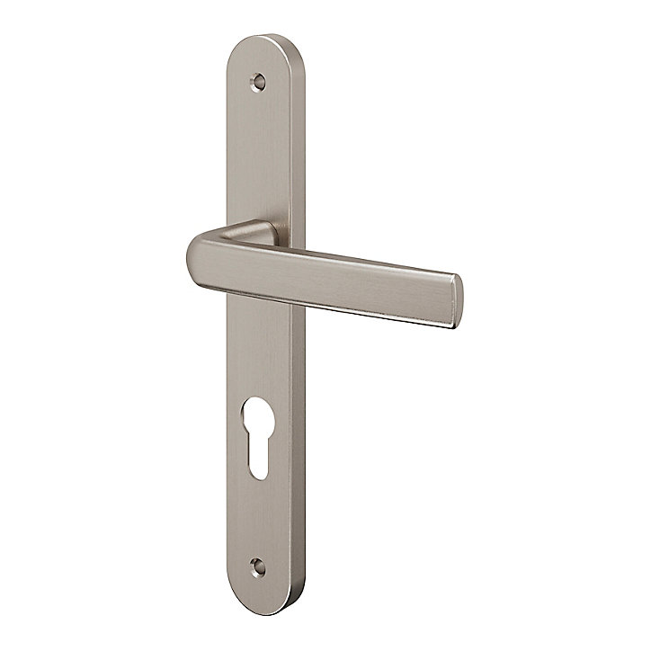 Ensemble poignée sur plaque Incurvé GoodHome Primel effet nickel satin gris L.126mm x l.33mm entraxe 195mm