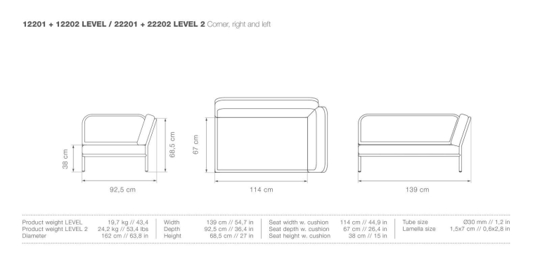 Houe Level2 linker hoek 2-zits loungebank frame wit stof Ash