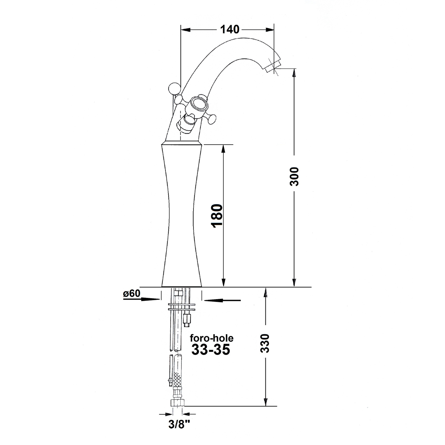Sapho Antea 1-gats wastafelkraan verhoogd 30cm met pop-up waste chroom