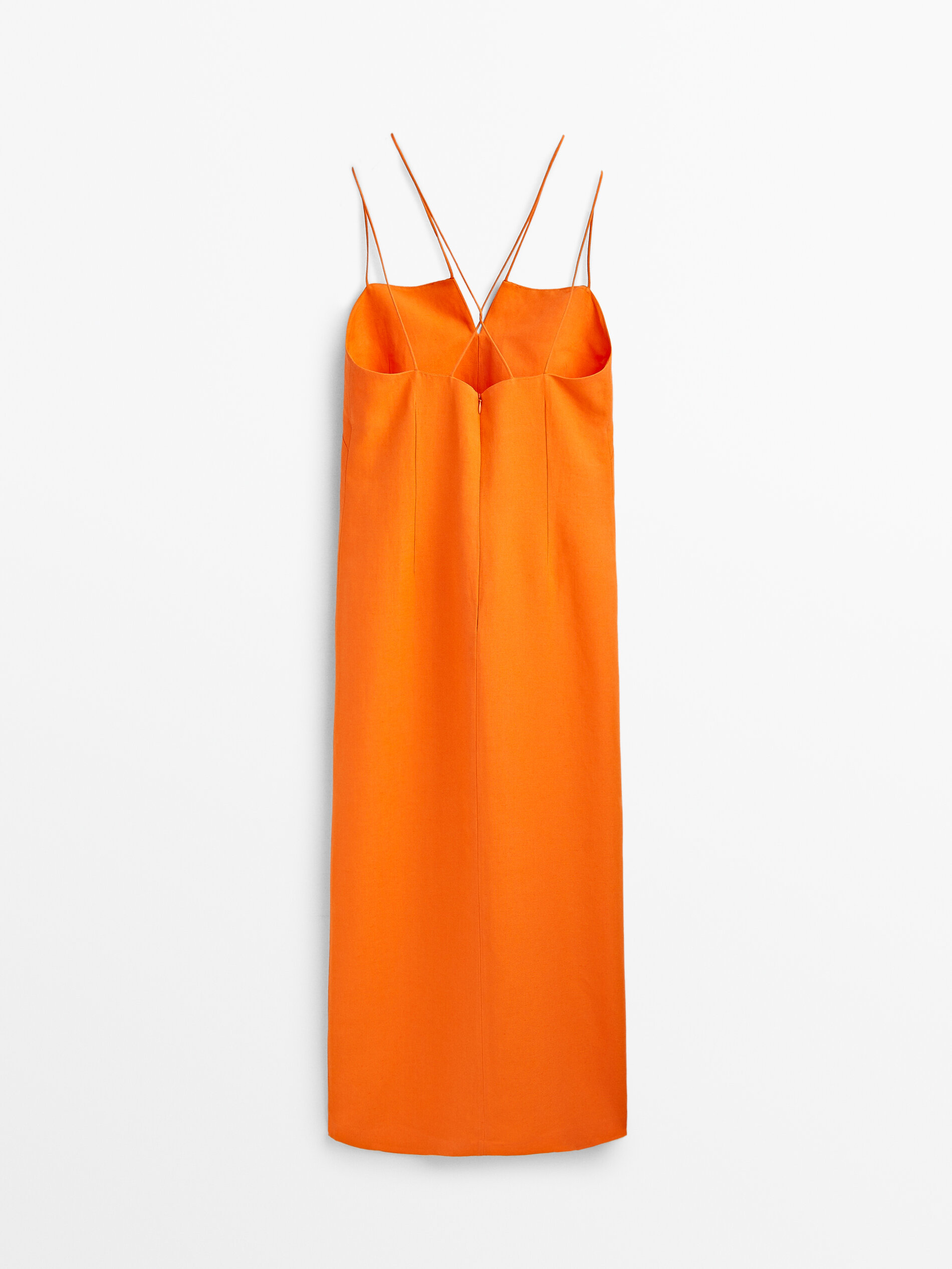 Vestido com aberturas para amarrar em linho - NARANJA