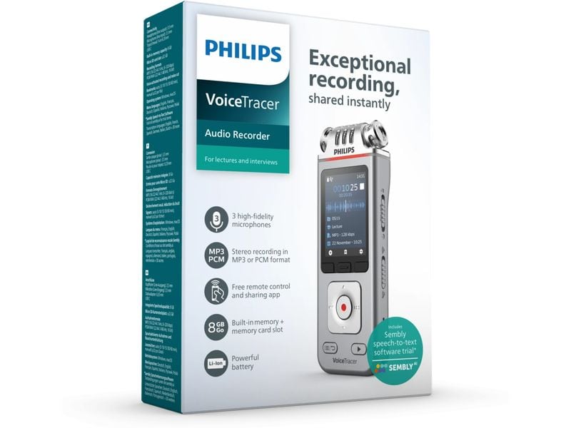 Philips Diktiergerät DVT4115 Mobiles Diktiergerät mit drei Mikrofonen
